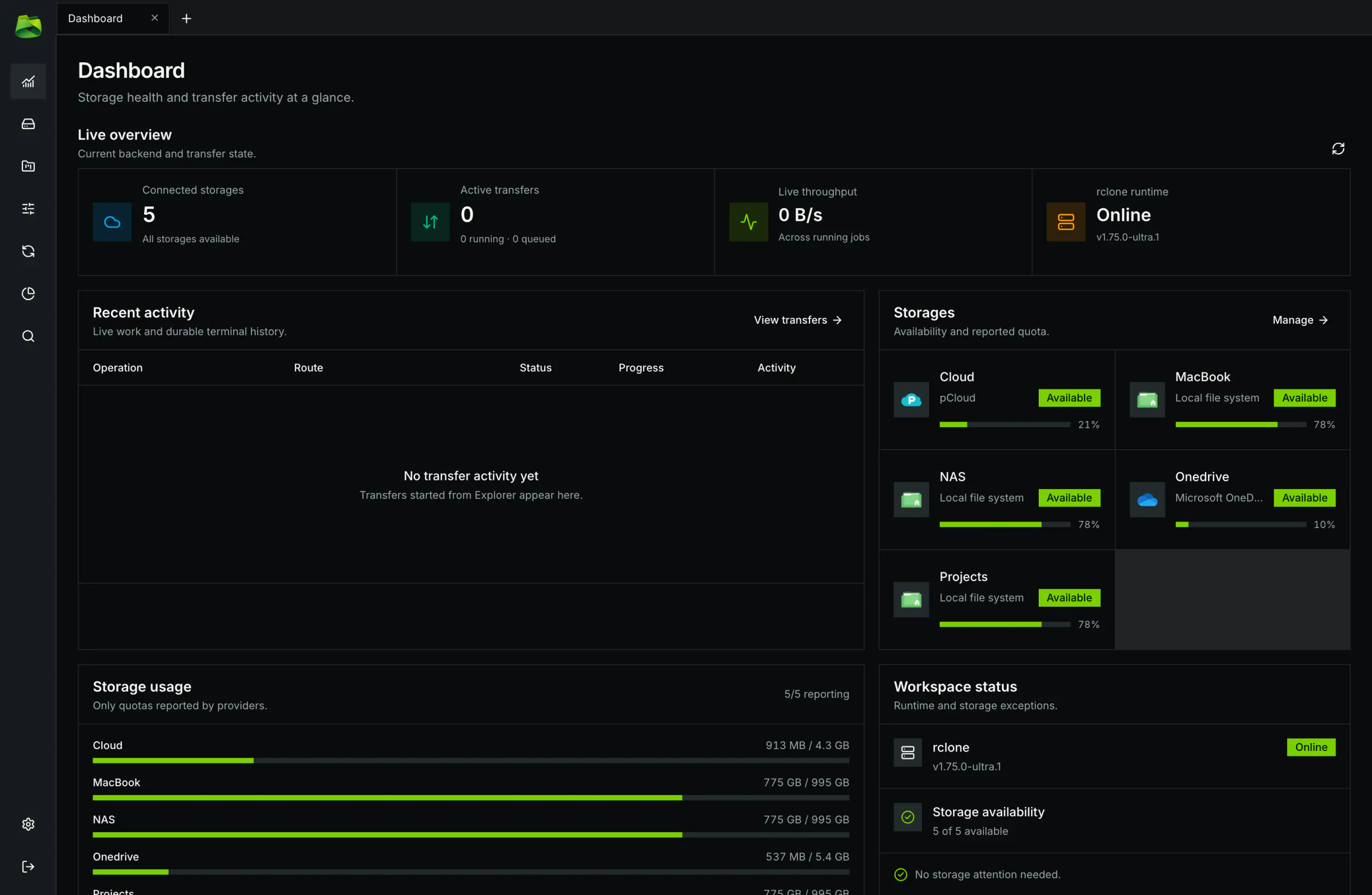 Storage quota dashboard in Ultra Explorer