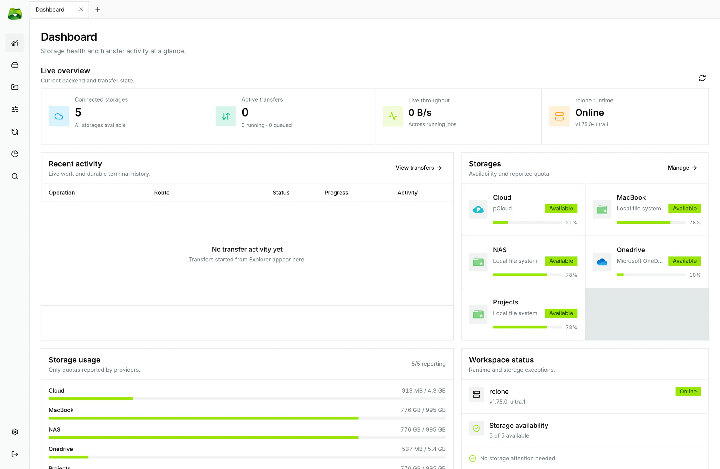 Storage quota dashboard in Ultra Explorer