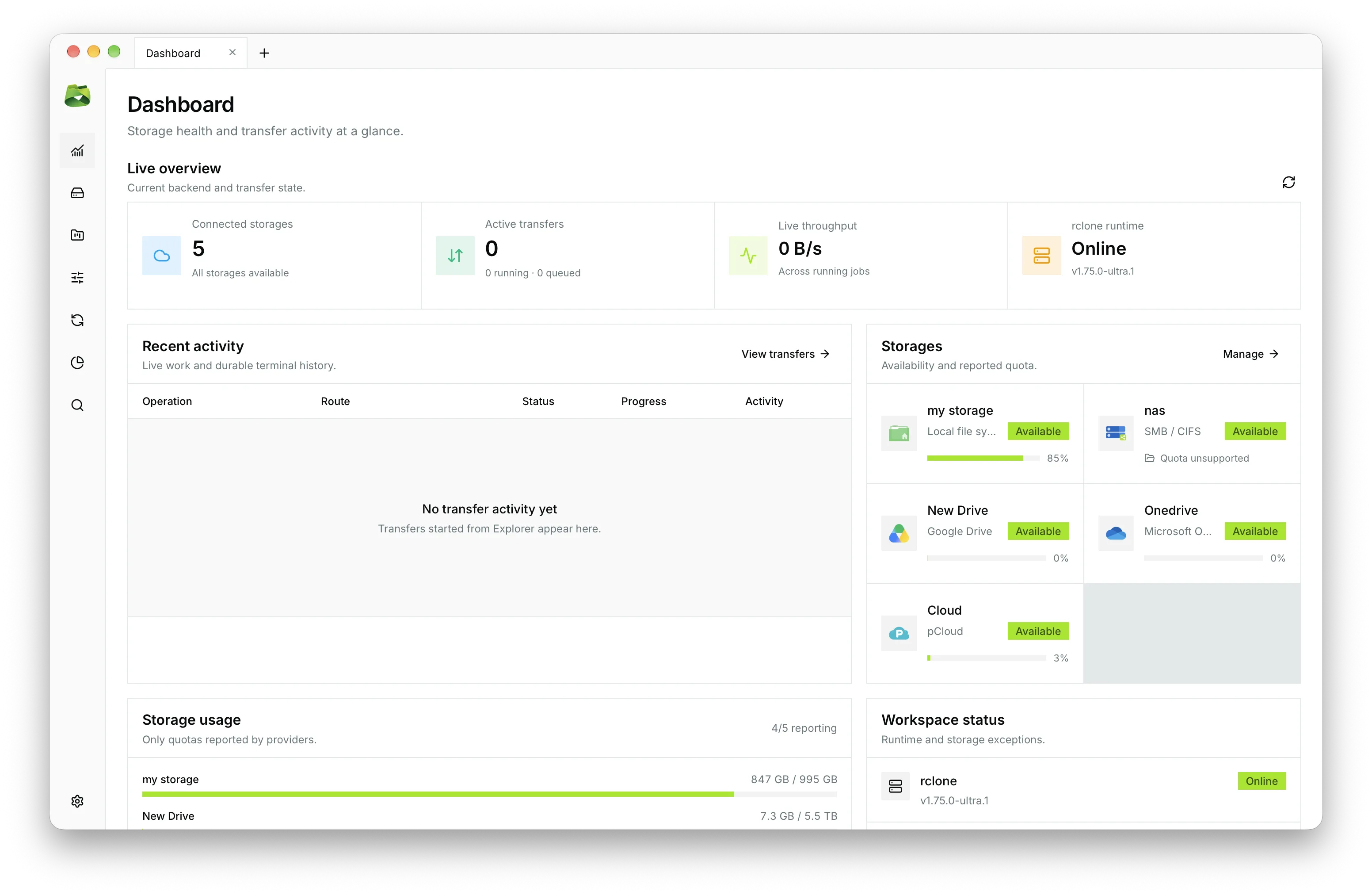 Storage quota dashboard in Ultra Explorer
