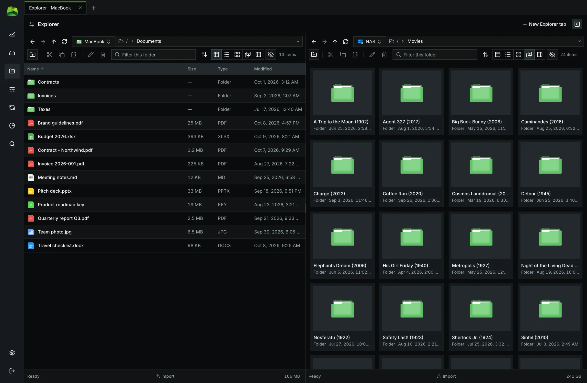 Gallery view: a NAS movie library shown as tiles.