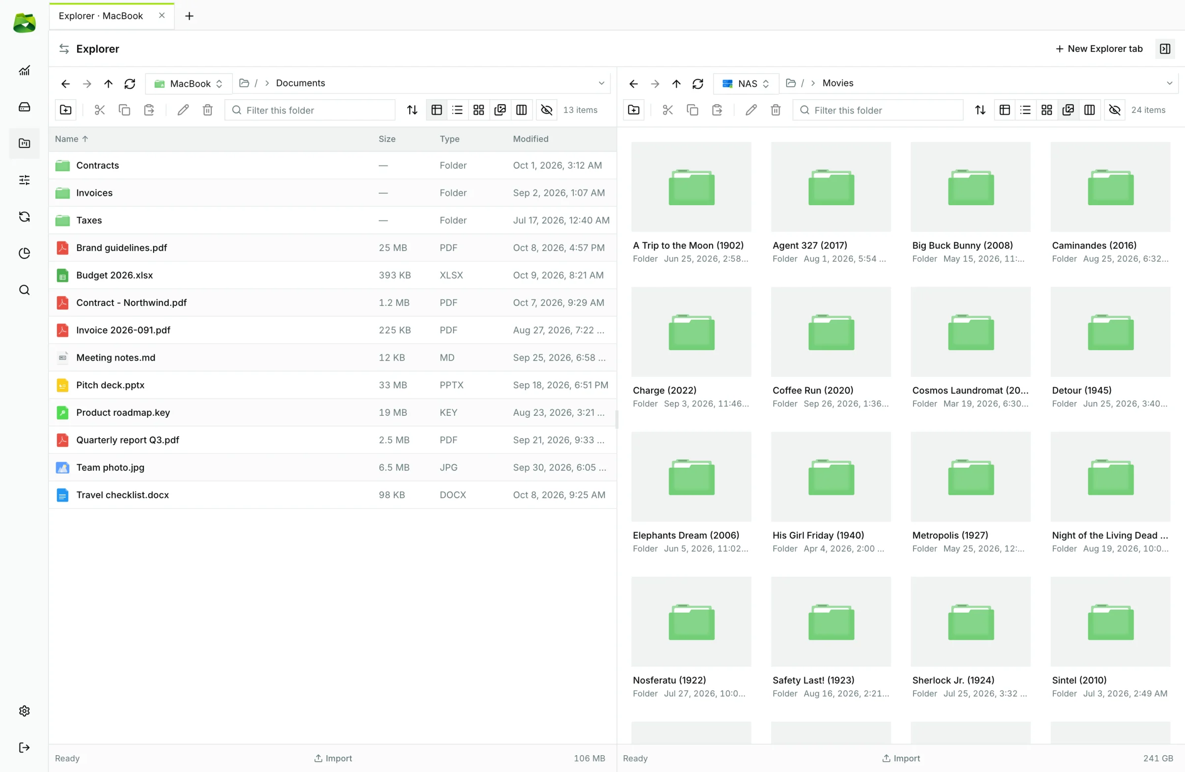 Gallery view: a NAS movie library shown as tiles.