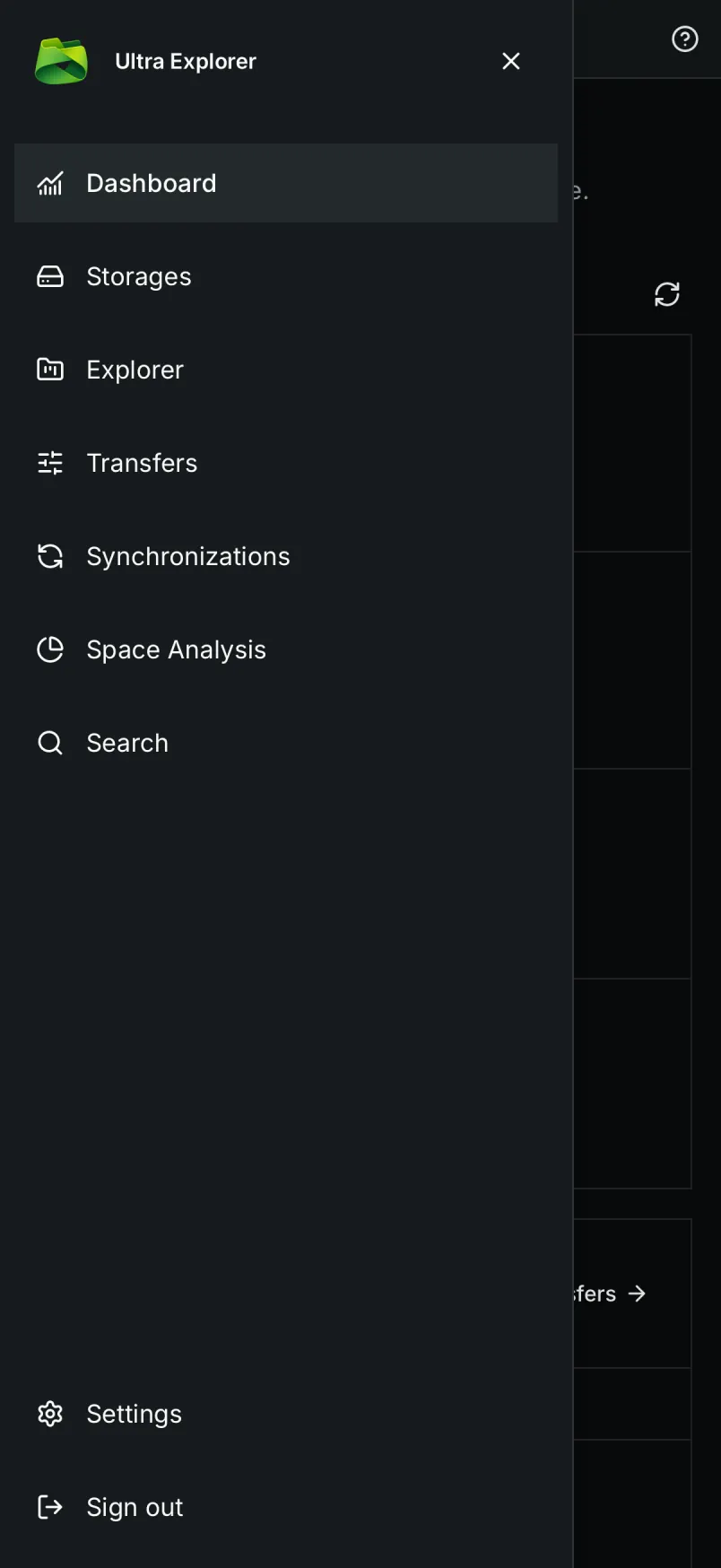 The navigation menu gives the same eight sections as the desktop sidebar.