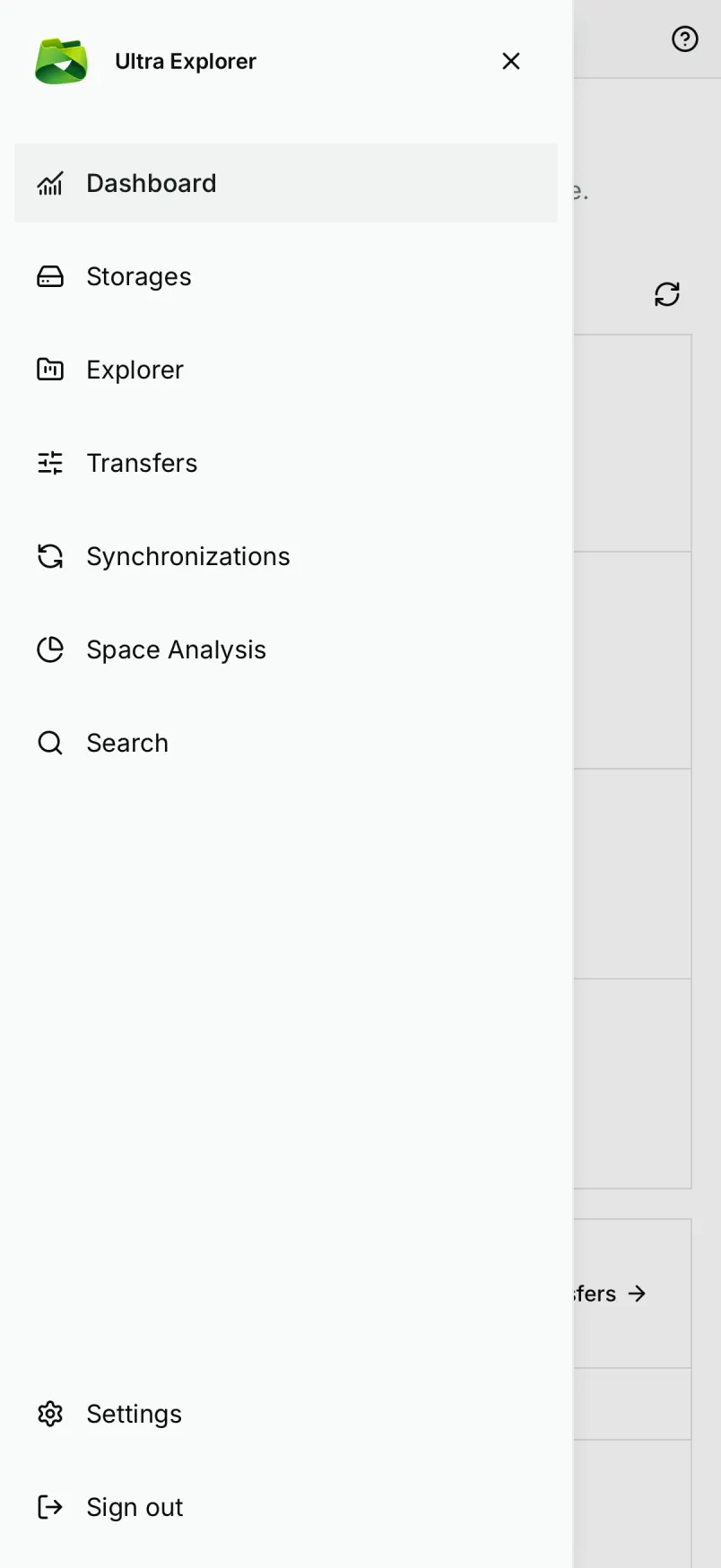The navigation menu gives the same eight sections as the desktop sidebar.