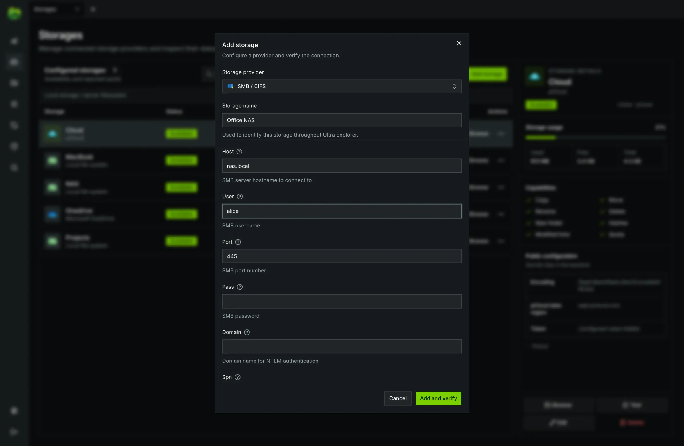 Step-by-step wizard to configure local SMB/CIFS network shares or remote drives.