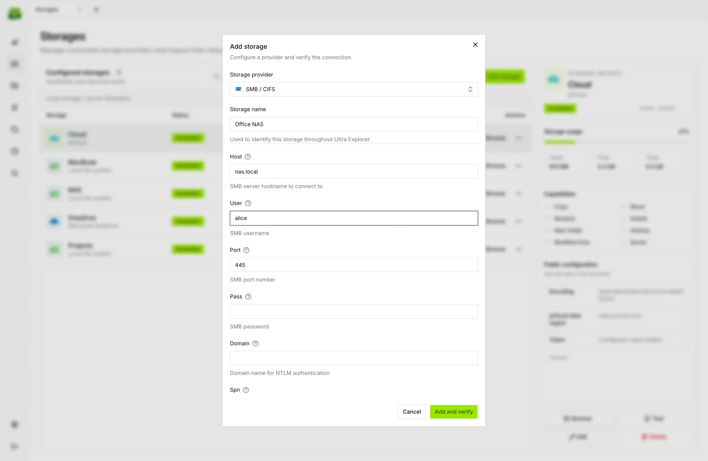 Step-by-step wizard to configure local SMB/CIFS network shares or remote drives.