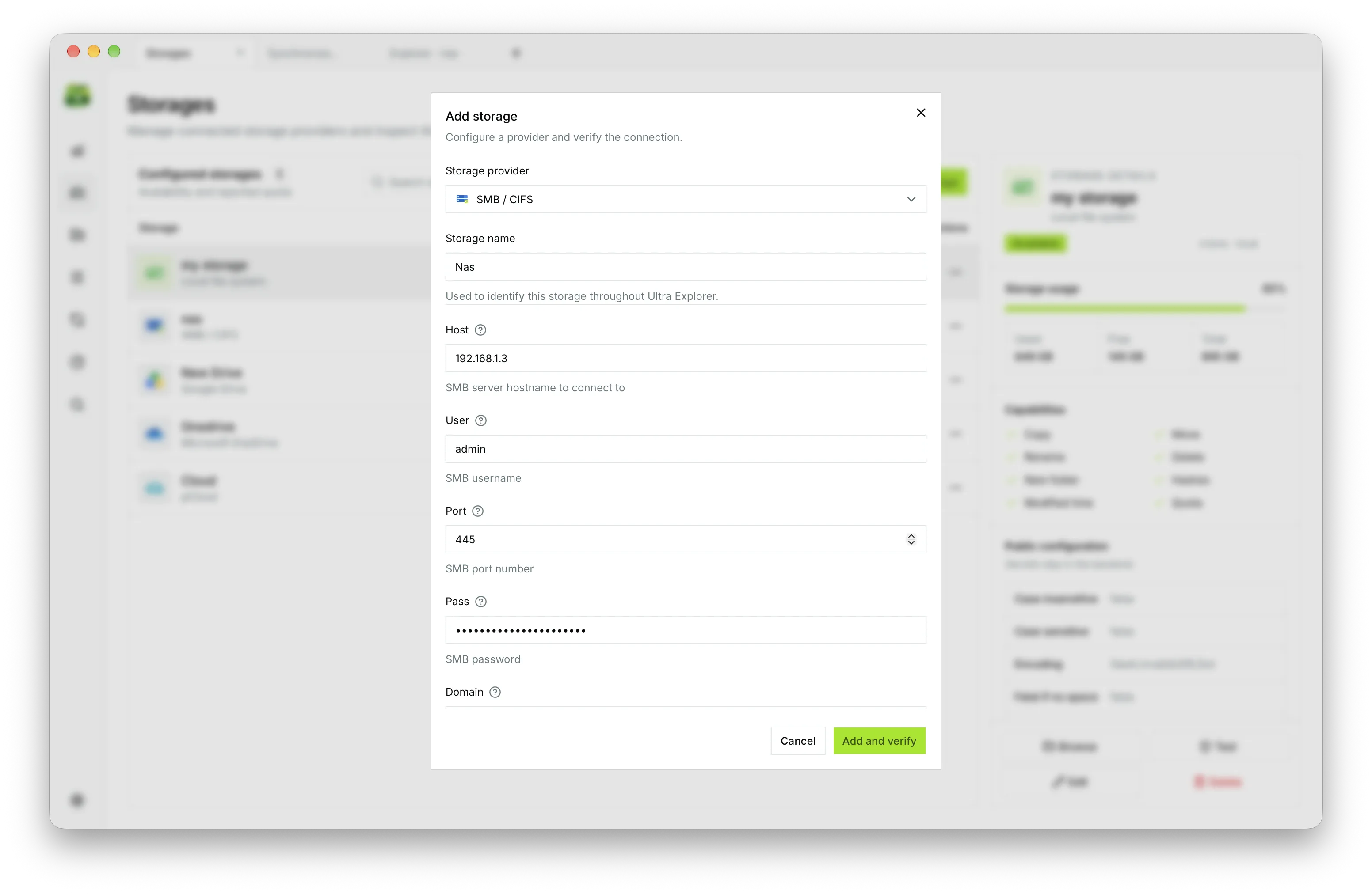 Step-by-step wizard to configure local SMB/CIFS network shares or remote drives.