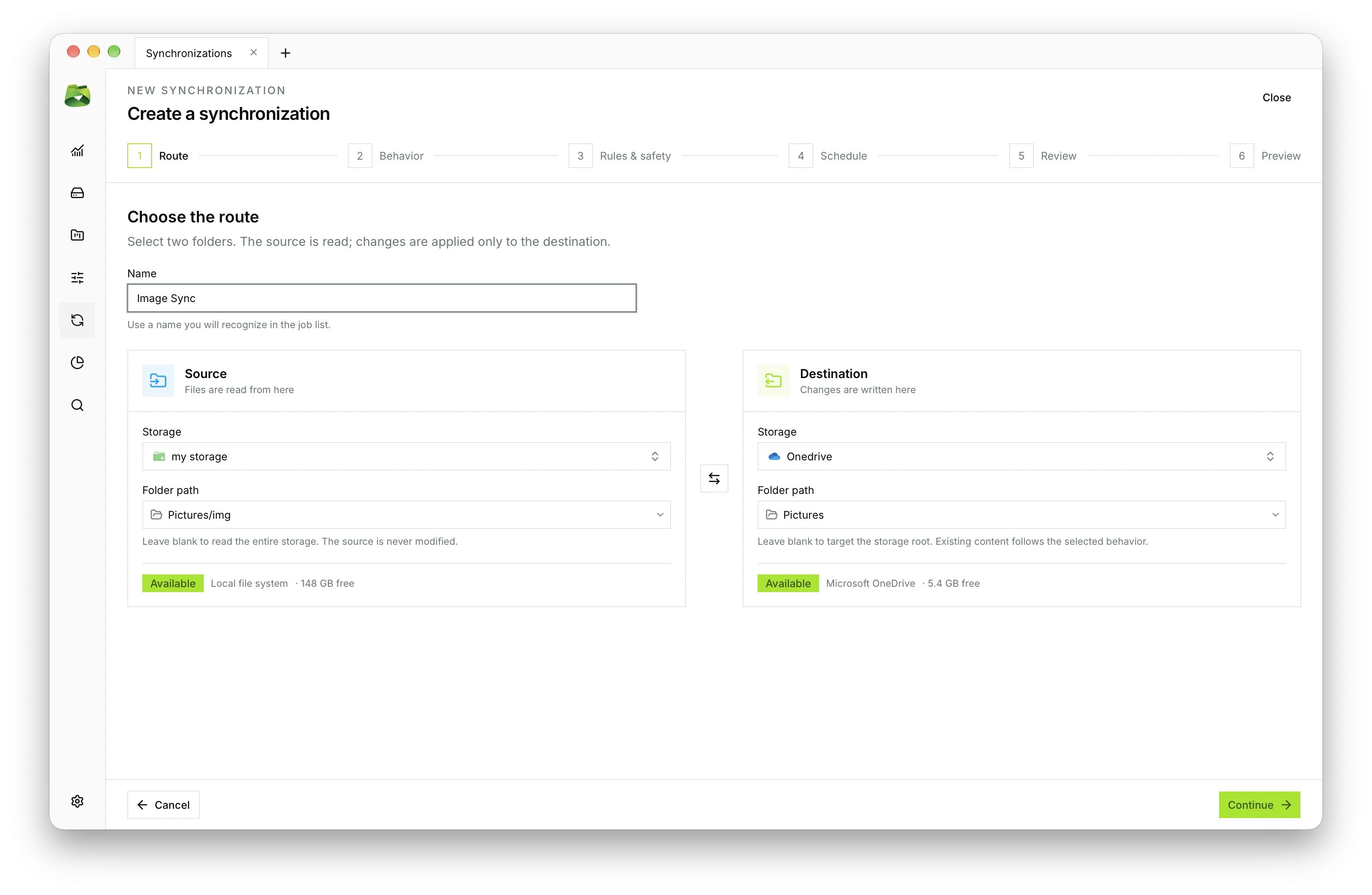 Step 1: Selecting Source and Destination directories.